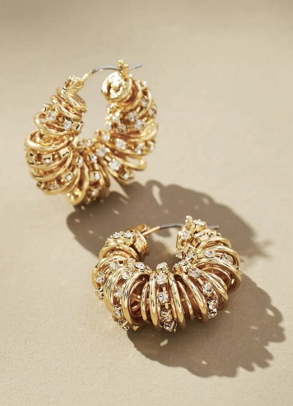 Anthropologie Hoop Crystal Spiral Pave Wired Earrings Boho Chic Statement CZ VTG